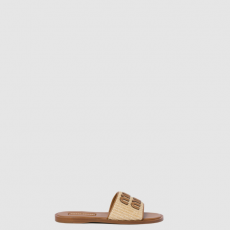 [MIUMIU-미우미우] 라피아 효과의 패브릭 슬라이드 5XX644