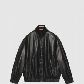 [GUCCI-구찌] 로고 자수 가죽 봄버 재킷