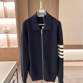 [THOM BROWNE-톰브라운]4바 카라 니트 집업 가디건 