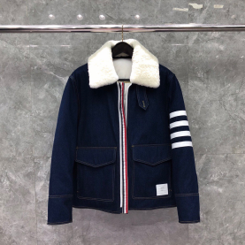 [THOM BROWNE-톰브라운]4선 양모 퍼카라 데님 자켓