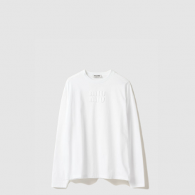 [MIUMIU-미우미우] 자수 로고 장식 코튼 티셔츠 MJL862