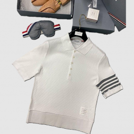 [THOM BROWNE-톰브라운]와플 4선  폴로 반팔