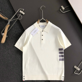 [THOM BROWNE-톰브라운]자카드 밑단 슬릿 리본 퓨전 라펠 반팔 니트