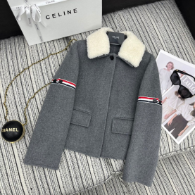 [THOM BROWNE-톰브라운]캐시미어 숏 코트 재킷 - 퍼 탈부착