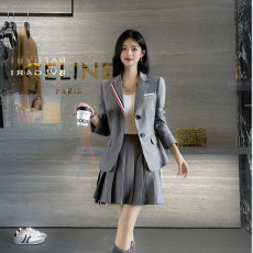 [THOM BROWNE-톰브라운]울 싱글 재킷 블레이저 플리츠 미니 스커트 투피스 세트