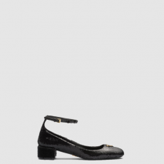 [PRADA-프라다]삼각로고 시퀸 새틴  앵클 스트랩 펌프스